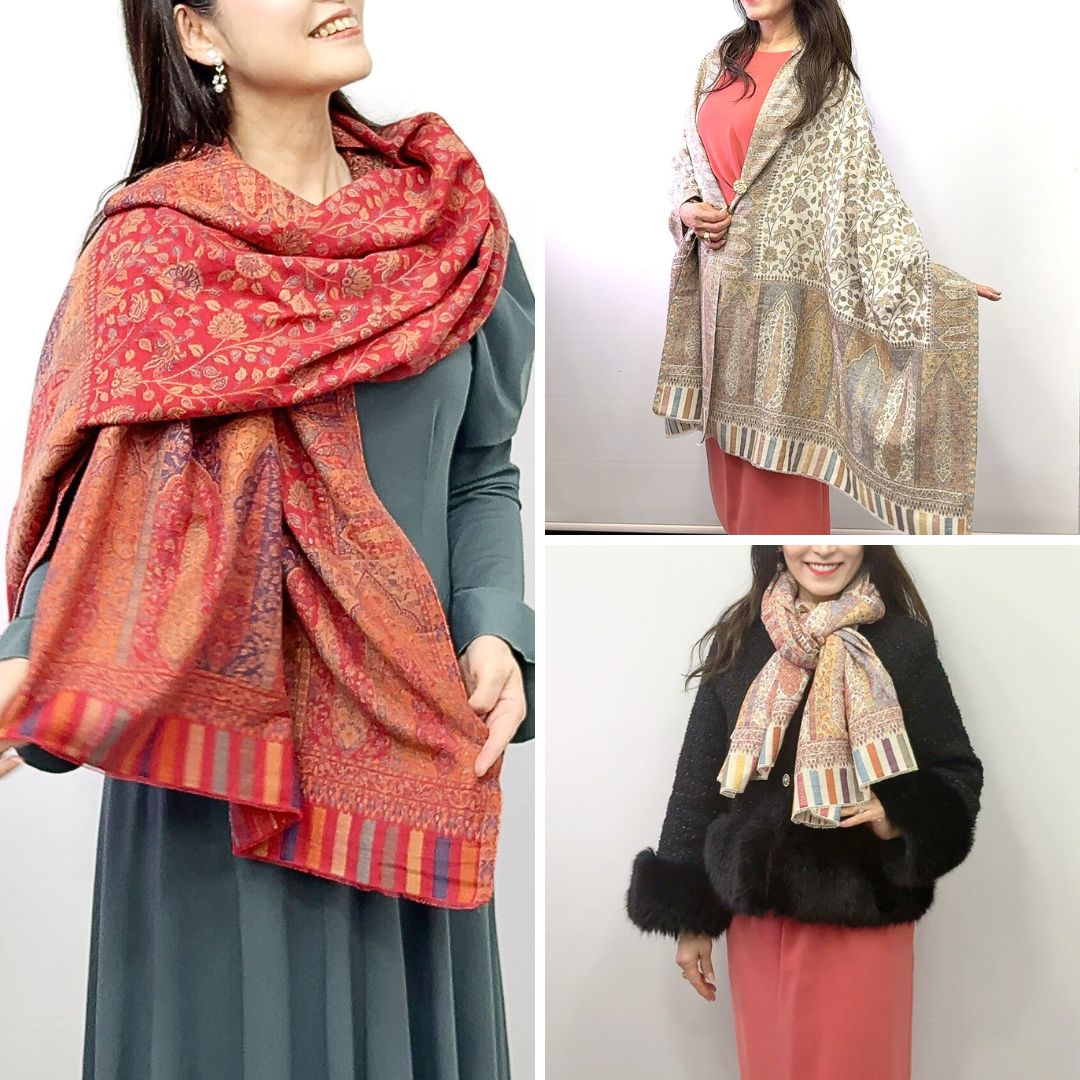 InDream ペイズリー柄 ウール ストール 大判 カニ織［約70cmx200cm］春 クリスマス ギフト おしゃれ 誕生日 プレゼント 秋冬 ひざ掛け スカーフ レディース メンズ マフラー 女性 