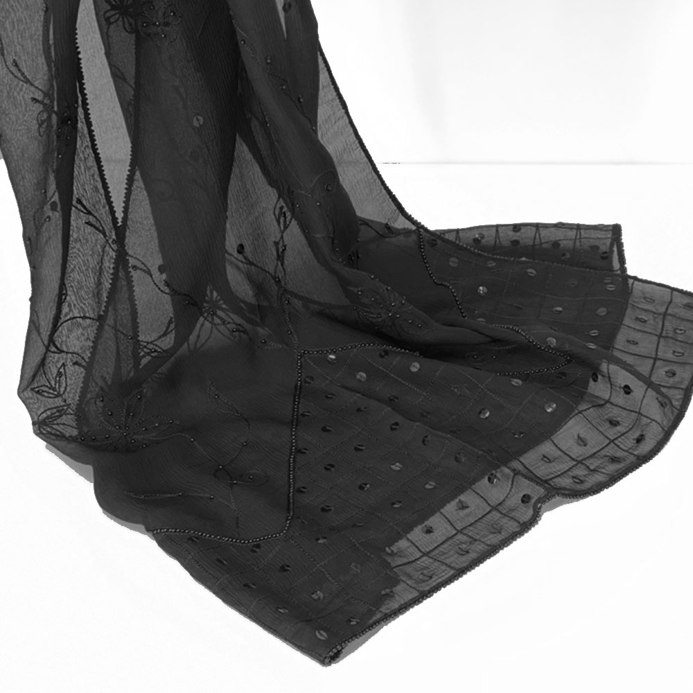 InDream シルク シフォン ストール 薄手 刺繍 ブラック 黒 スカーフ 大判 春夏 おしゃれ 結婚式 パーティー 母の日 ギフト おしゃれ 誕生日 プレゼント 女性