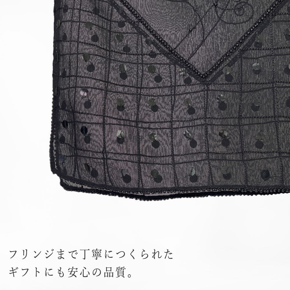 InDream シルク シフォン ストール 薄手 刺繍 ブラック 黒 スカーフ 大判 春夏 おしゃれ 結婚式 パーティー 母の日 ギフト おしゃれ 誕生日 プレゼント 女性
