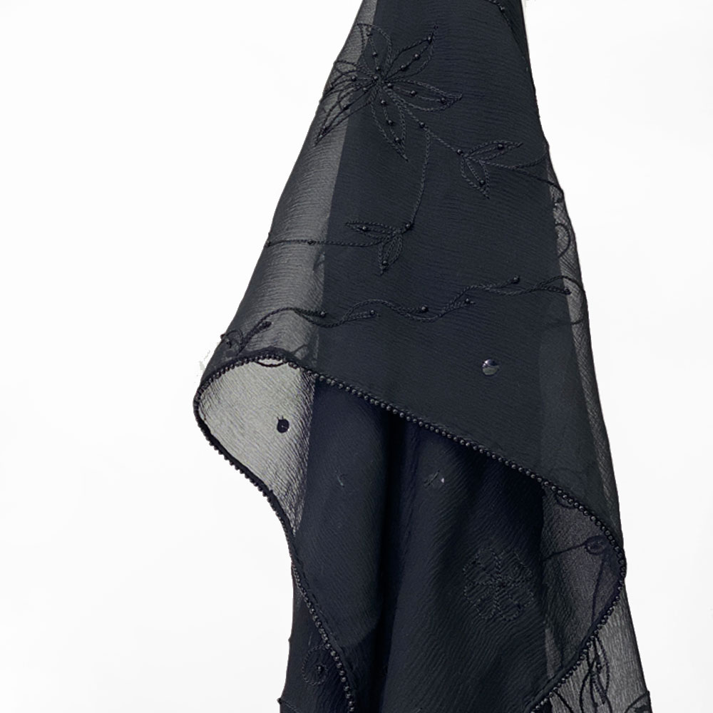 InDream シルク シフォン ストール 薄手 刺繍 ブラック 黒 スカーフ  