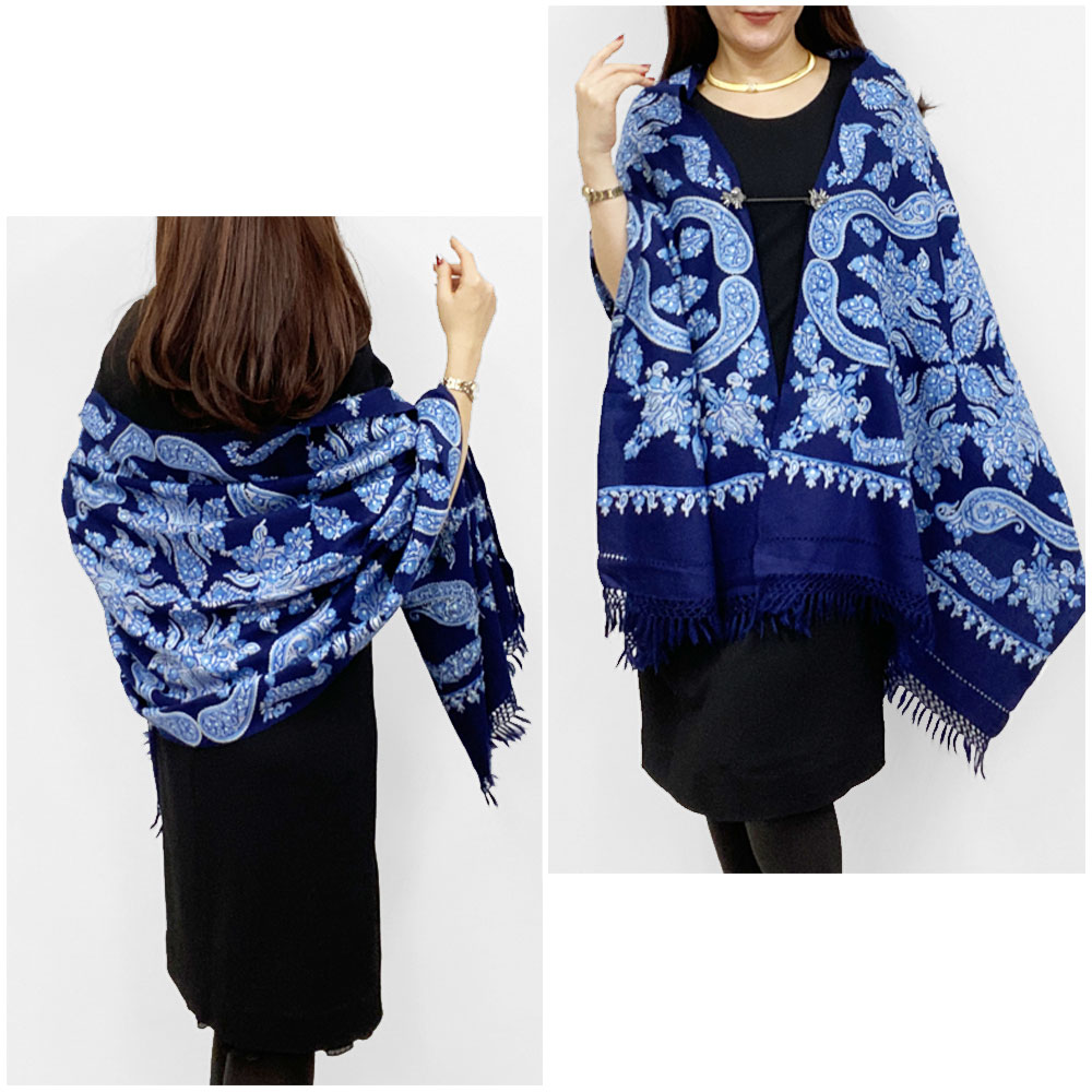 InDream アーリ刺繍ストール アーリ 紺 ネイビー 全3種 フラワー 大判 厚手 ギフト 母の日 ギフト おしゃれ 誕生日 プレゼント 着物ショール 春 秋 冬 40代 50代 60代 70代