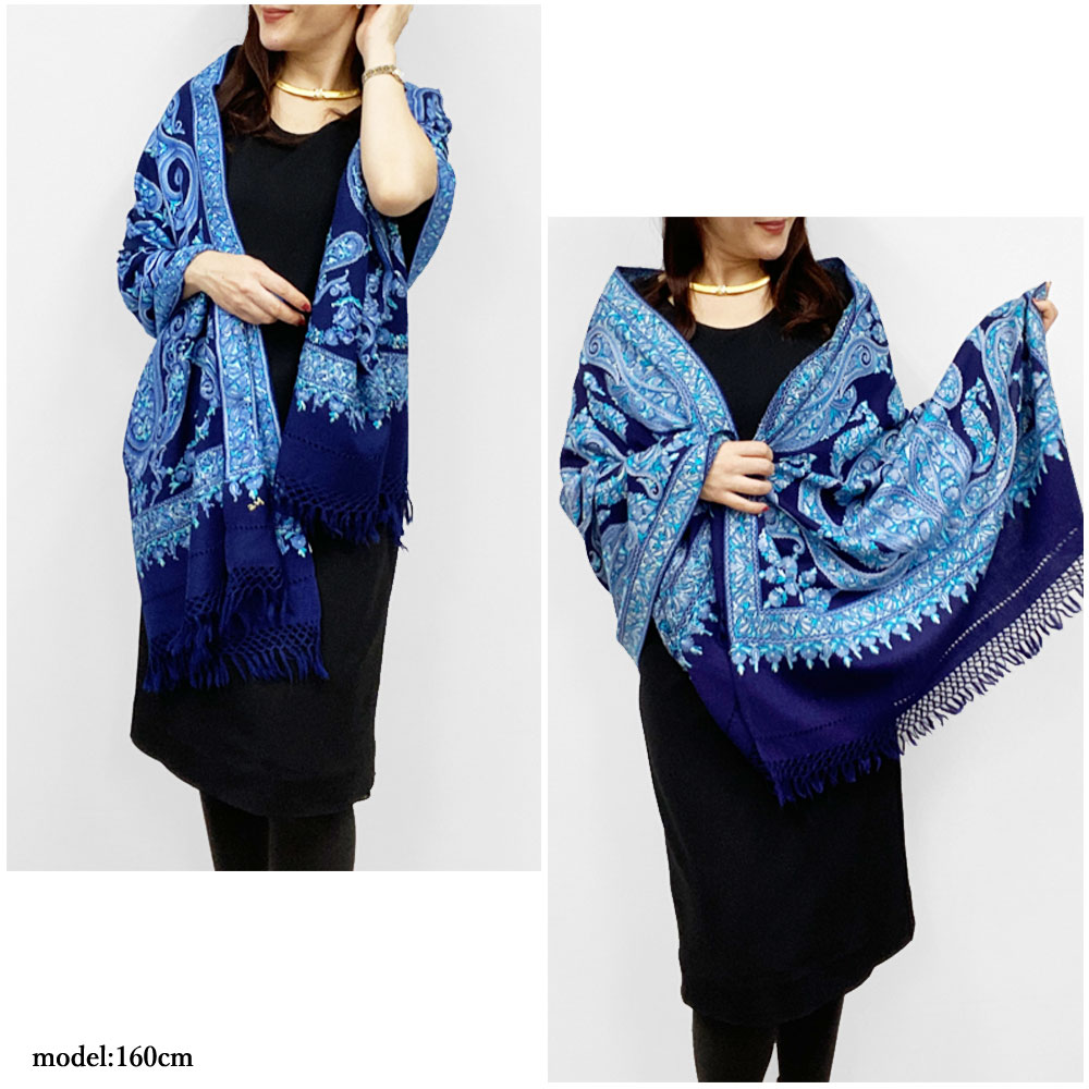 InDream アーリ刺繍ストール アーリ 紺 ネイビー 全3種 フラワー 大判 厚手 ギフト 母の日 ギフト おしゃれ 誕生日 プレゼント 着物ショール 春 秋 冬 40代 50代 60代 70代