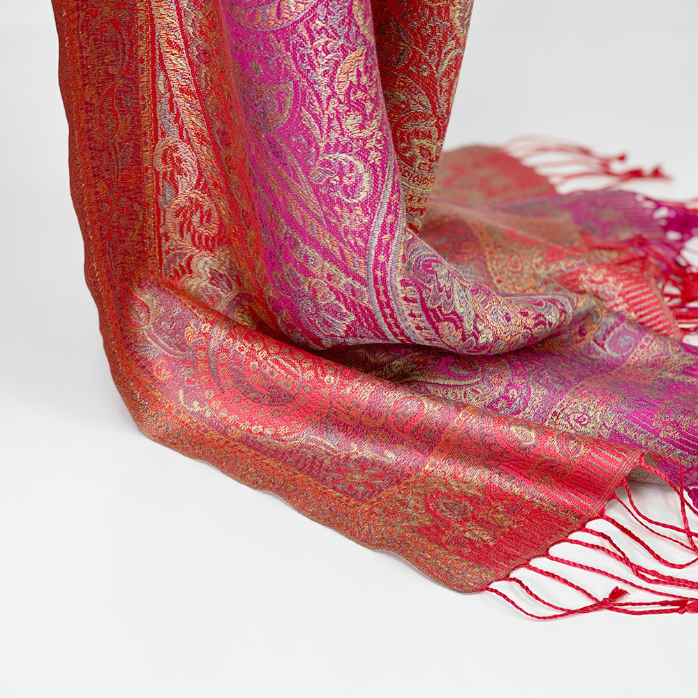 InDream ペイズリー柄 シルク ストール 中判 55cmx180cm スカーフ ピンク クリスマス ギフト おしゃれ 誕生日 プレゼント おしゃれ 50代 60代 70代 80代