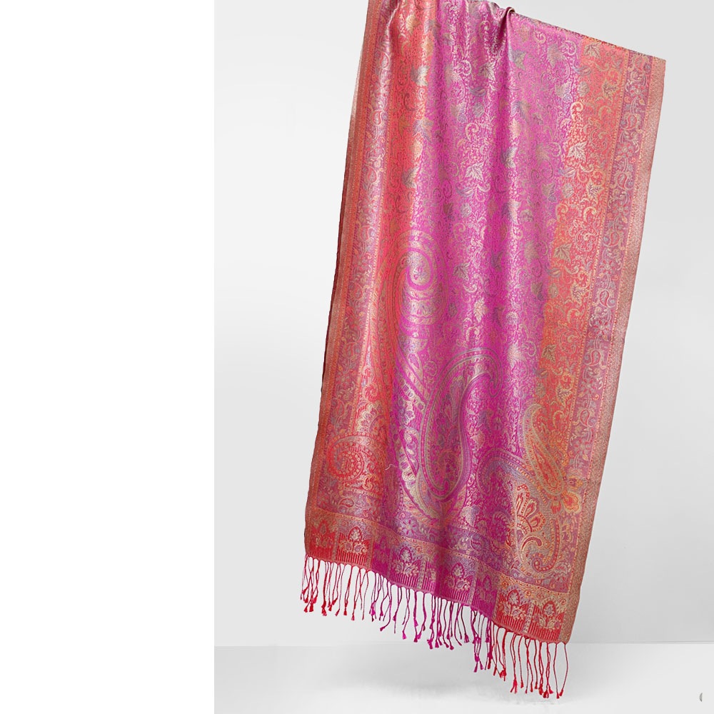 InDream ペイズリー柄 シルク ストール 中判 55cmx180cm スカーフ ピンク クリスマス ギフト おしゃれ 誕生日 プレゼント おしゃれ 50代 60代 70代 80代