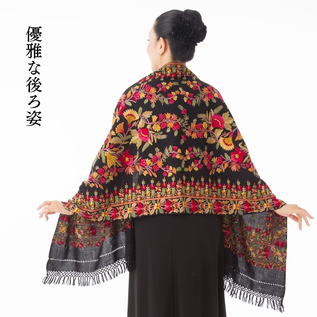 InDream 刺繍ストール アーリ 全2種 フラワー 大判 厚手 ギフト 冷房対策 ギフト おしゃれ 誕生日 プレゼント 着物ショール 春 秋 冬 40代 50代 60代 70代