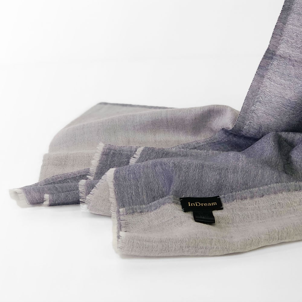 InDream 父の日 誕生日 プレゼント ストール 無地 ツートンカラーシルクウール カシミヤタッチ ネイビーx白 黒x白 春 秋冬 50代 60代 70代 80代