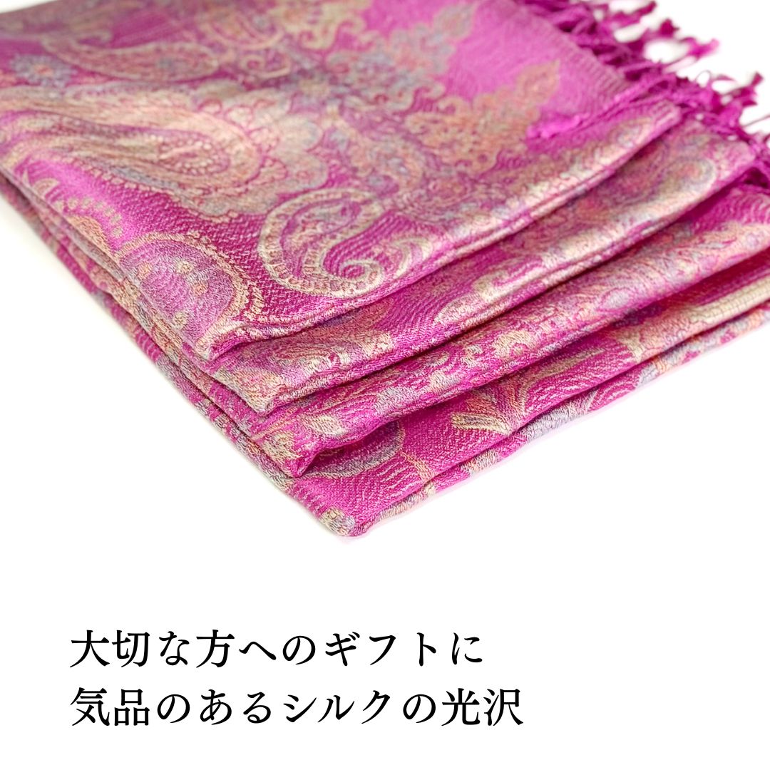 InDream ペイズリー柄 シルク ストール 中判 55cmx180cm スカーフ パープル クリスマス ギフト おしゃれ 誕生日 プレゼント おしゃれ 50代 60代 70代 80代 ひざ掛け