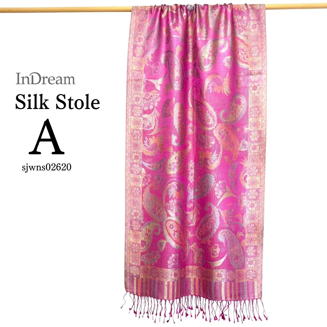 InDream ペイズリー柄 シルク ストール 中判 55cmx180cm スカーフ パープル クリスマス ギフト おしゃれ 誕生日 プレゼント おしゃれ 50代 60代 70代 80代 ひざ掛け