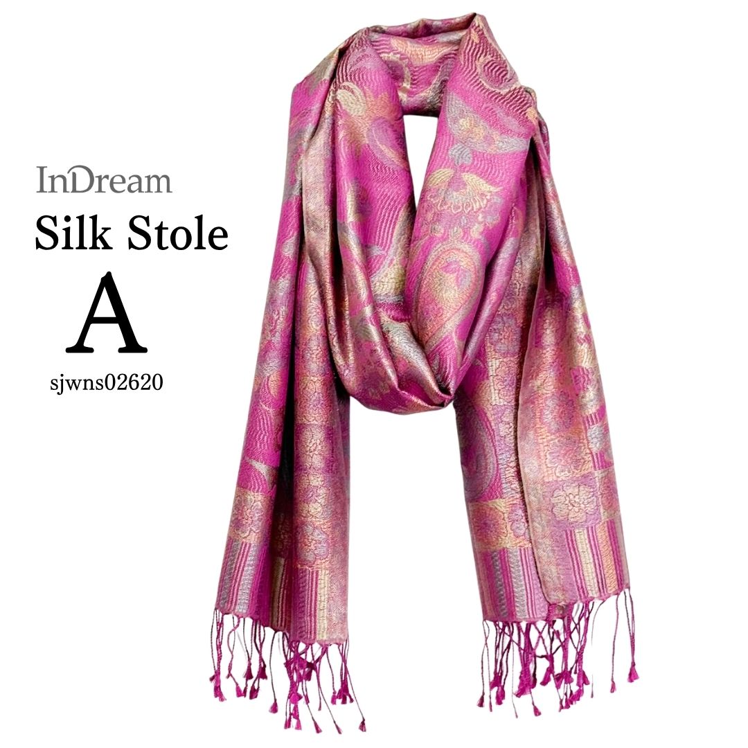 InDream ペイズリー柄 シルク ストール 中判 55cmx180cm スカーフ パープル クリスマス ギフト おしゃれ 誕生日 プレゼント おしゃれ 50代 60代 70代 80代 ひざ掛け