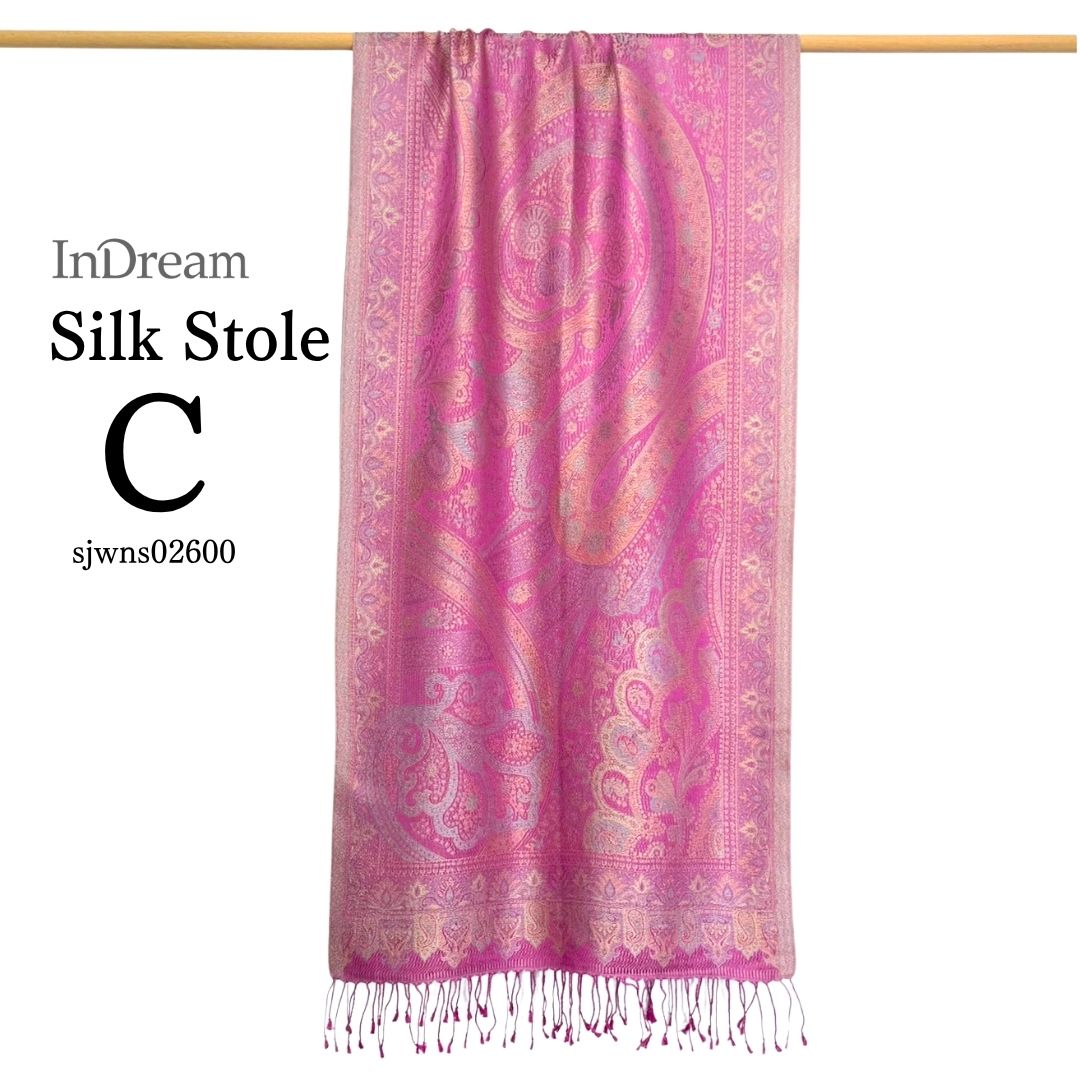 InDream ペイズリー柄 シルク ストール 中判 55cmx180cm スカーフ パープル クリスマス ギフト おしゃれ 誕生日 プレゼント おしゃれ 50代 60代 70代 80代 ひざ掛け