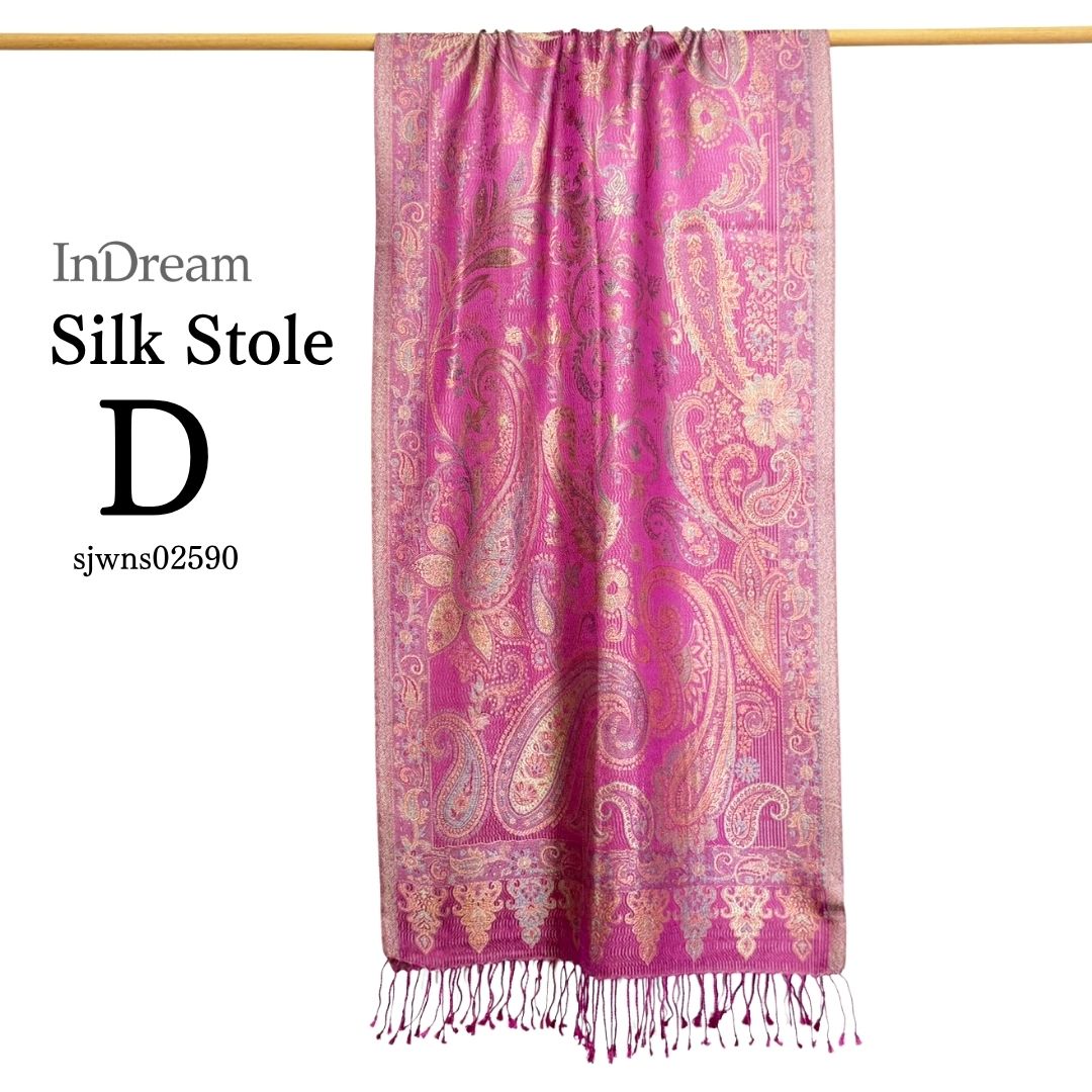InDream ペイズリー柄 シルク ストール 中判 55cmx180cm スカーフ パープル クリスマス ギフト おしゃれ 誕生日 プレゼント おしゃれ 50代 60代 70代 80代 ひざ掛け