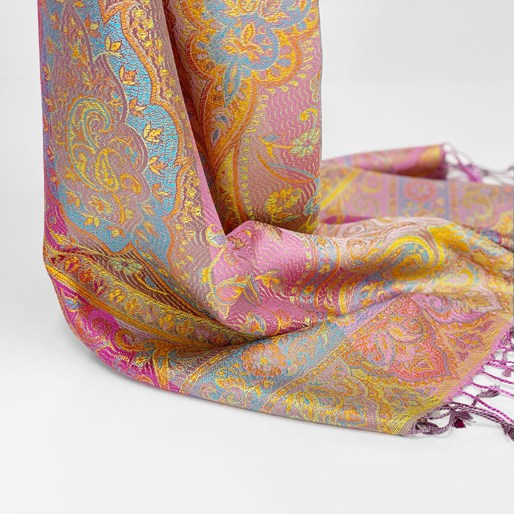 InDream ペイズリー柄 シルク ストール 大判 70cmx200cm スカーフ 大判 ピンク 春夏 薄手 クリスマス ギフト おしゃれ 誕生日 プレゼント おしゃれ 50代 60代 70代 80代