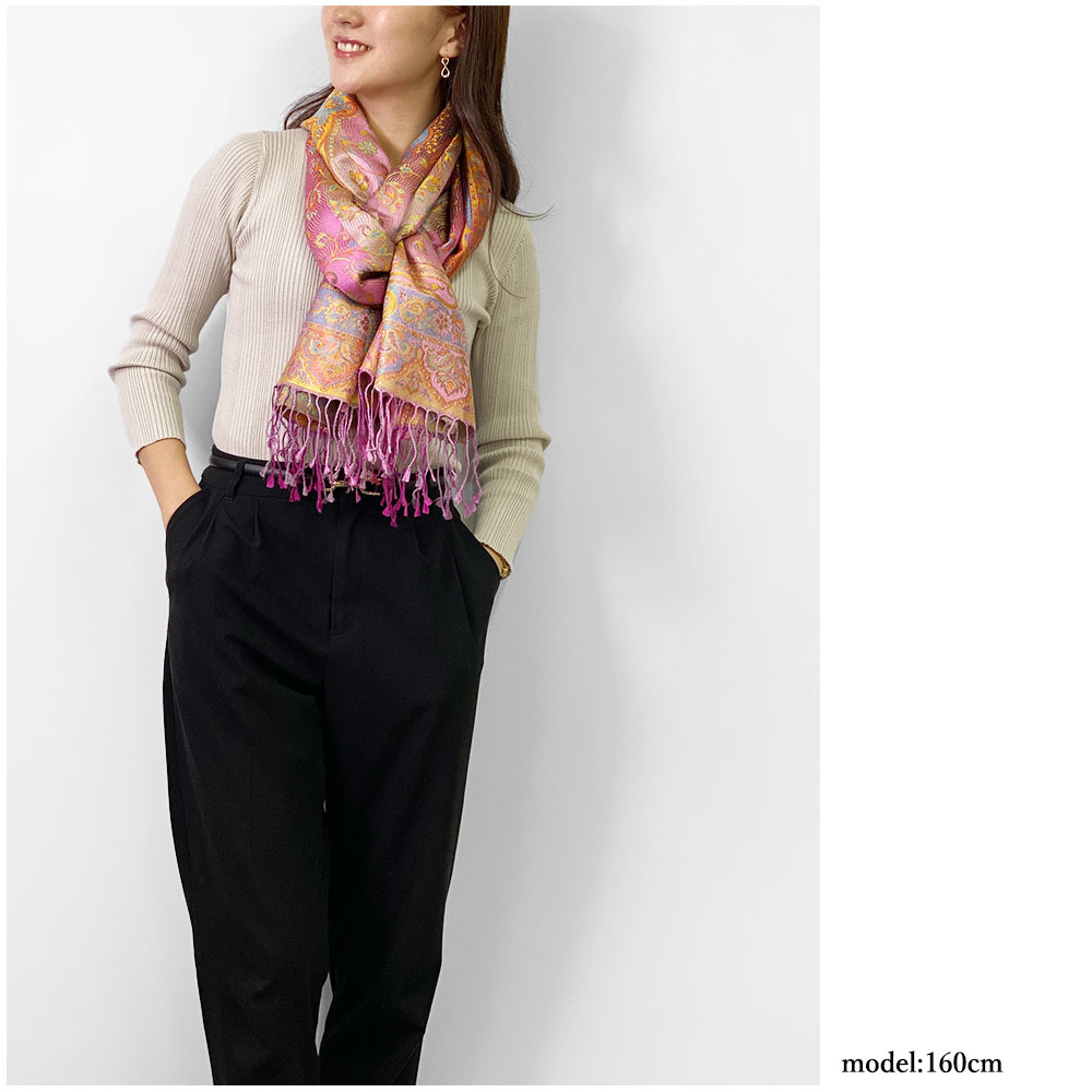 InDream ペイズリー柄 シルク ストール 大判 70cmx200cm スカーフ 大判 ピンク 春夏 薄手 クリスマス ギフト おしゃれ 誕生日 プレゼント おしゃれ 50代 60代 70代 80代