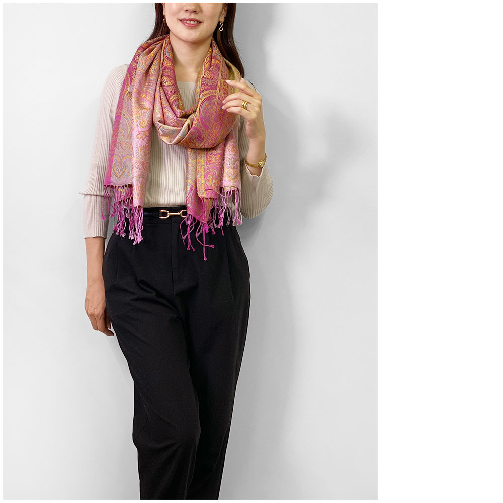 InDream ペイズリー柄 シルク ストール 大判 70cmx200cm スカーフ 大判 ピンク 春夏 薄手 クリスマス ギフト おしゃれ 誕生日 プレゼント おしゃれ 50代 60代 70代 80代