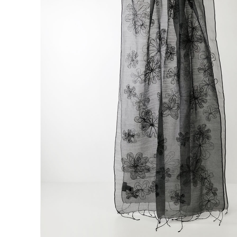 InDream ストール パーティー 刺繍 シルクウール/オーガンジー 結婚式 パーティー 黒 ブラック  クリスマス ギフト おしゃれ 誕生日 プレゼント 春夏 30代 40代 50代 60代