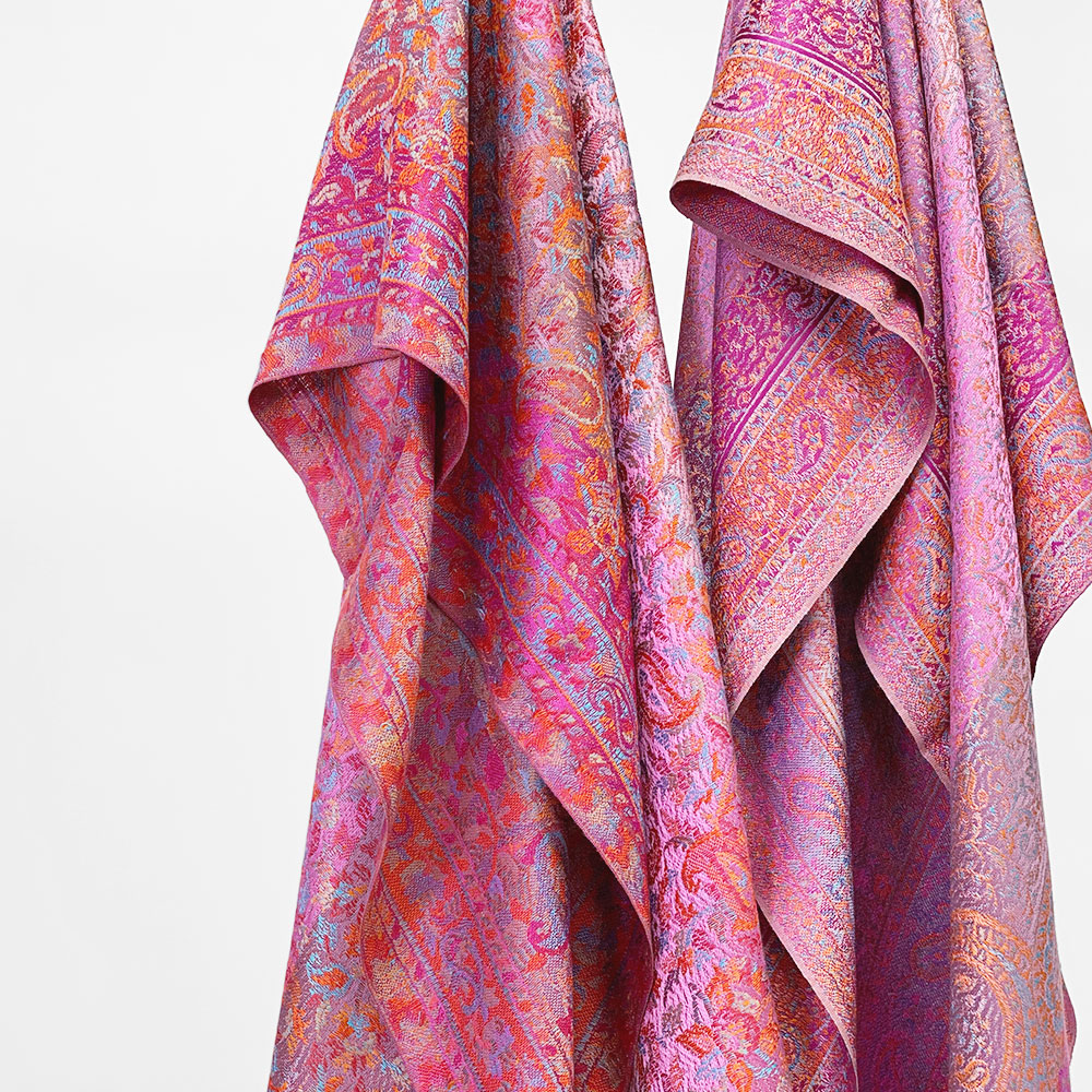 InDream ペイズリー柄 シルク ストール 大判 70cmx200cm ショール 大判ピンク パープル 古希祝い クリスマス プレゼント ギフト 誕生日 50代 60代 70代 80代