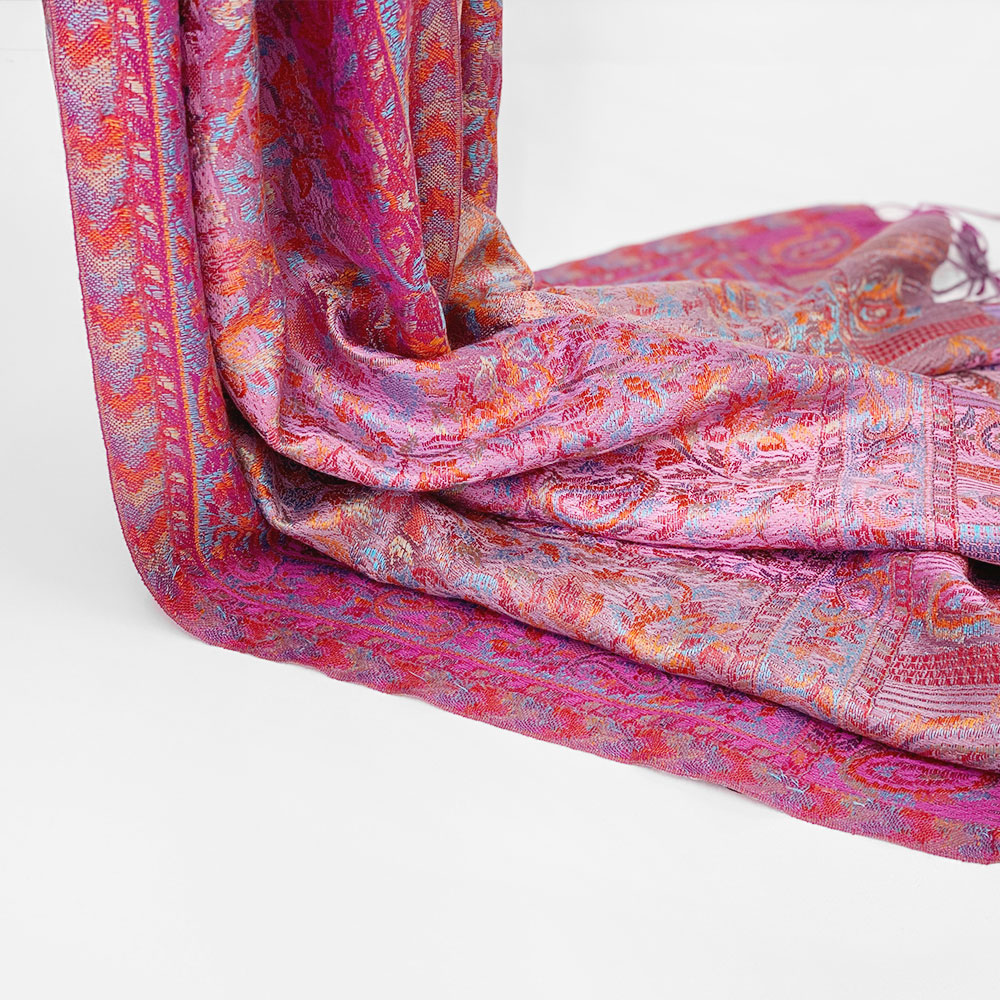 InDream ペイズリー柄 シルク ストール 大判 70cmx200cm ショール 大判ピンク パープル 古希祝い クリスマス プレゼント ギフト 誕生日 50代 60代 70代 80代