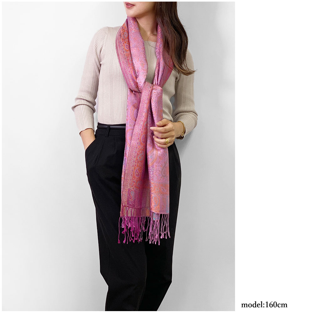 InDream ペイズリー柄 シルク ストール 大判 70cmx200cm ショール 大判ピンク パープル 古希祝い クリスマス プレゼント ギフト 誕生日 50代 60代 70代 80代