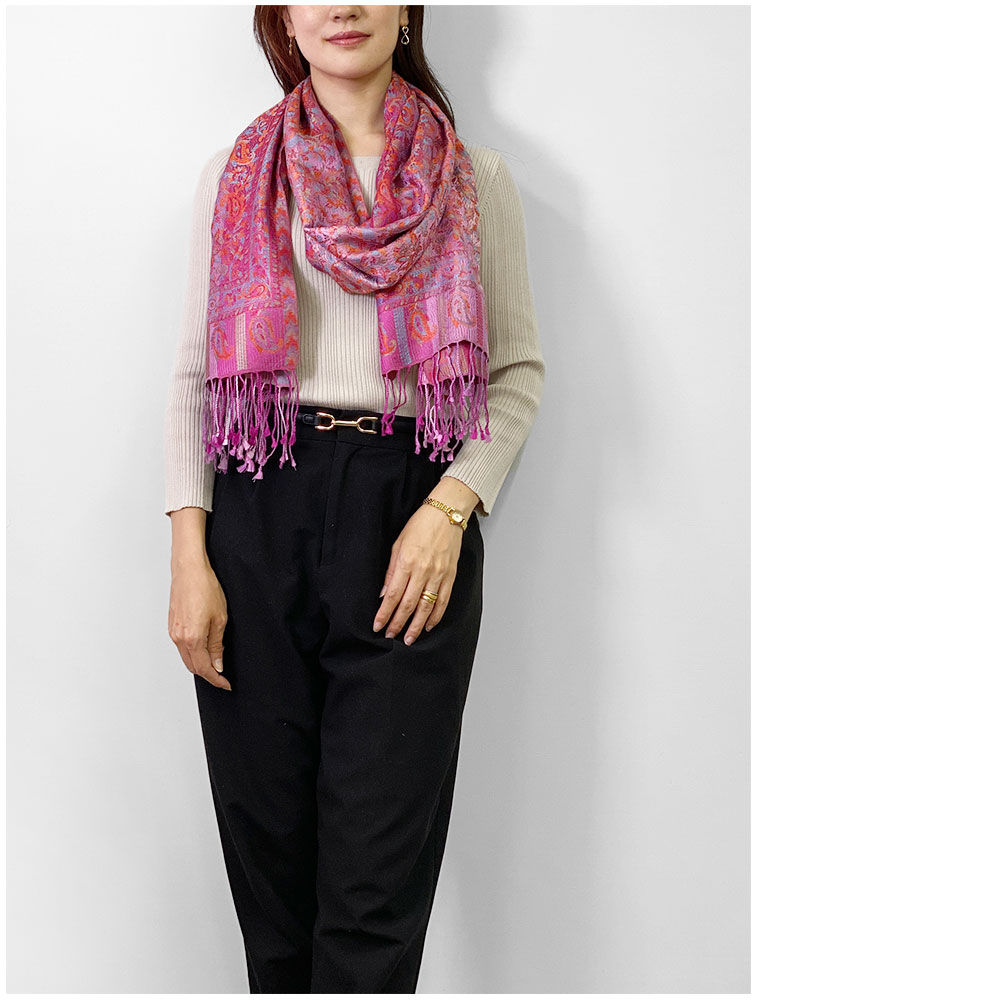 InDream ペイズリー柄 シルク ストール 大判 70cmx200cm ショール 大判ピンク パープル 古希祝い クリスマス プレゼント ギフト 誕生日 50代 60代 70代 80代