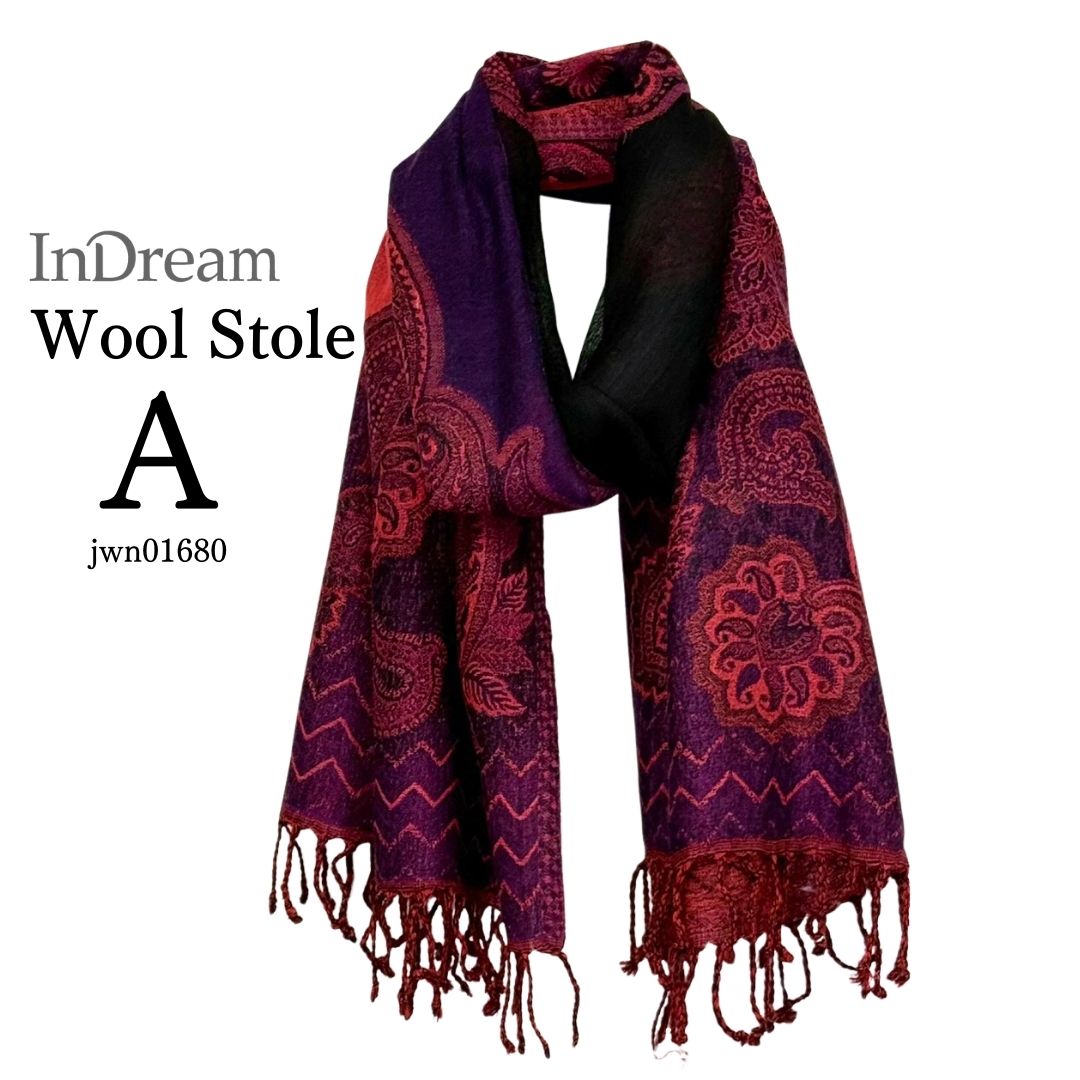 InDream ペイズリー柄 ウール ストール 大判 ネイビー 紺 赤 還暦祝い クリスマス ギフト おしゃれ 誕生日 プレゼント ひざ掛け マフラー 40代 50代 60代 70代 メンズ