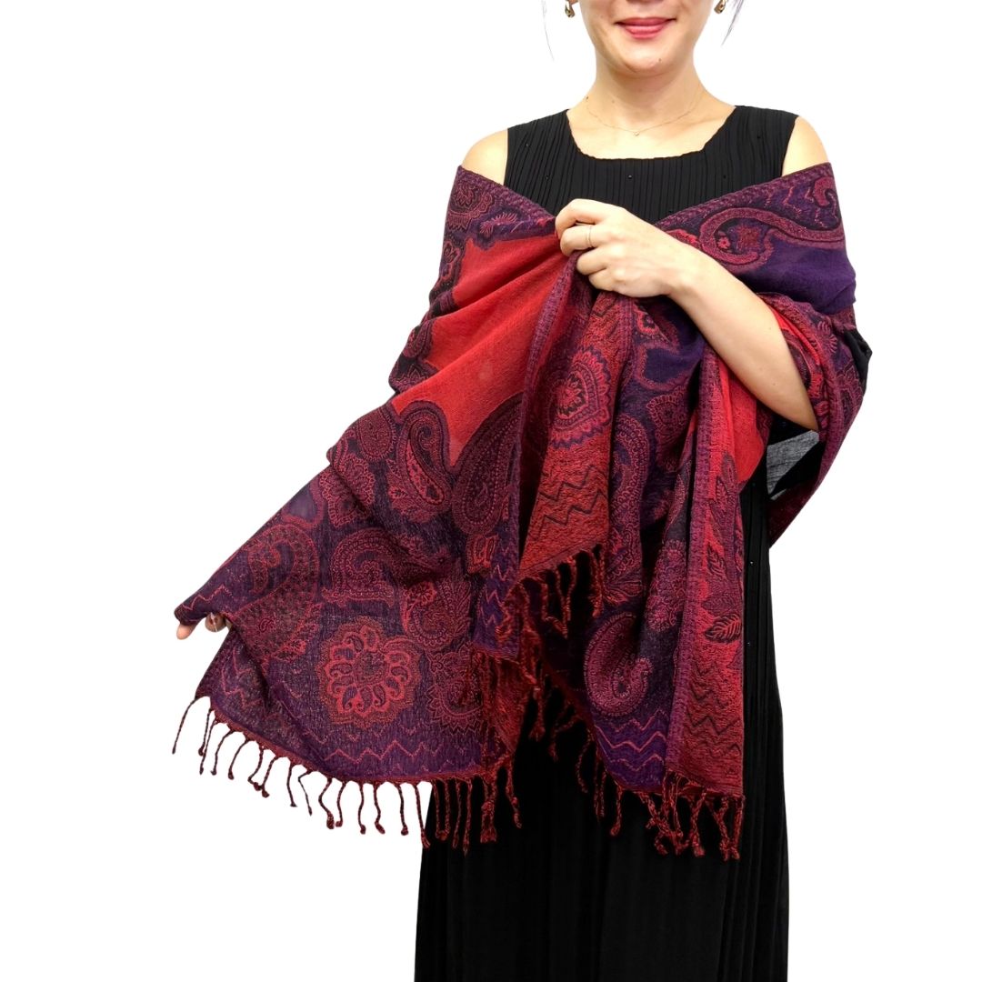 InDream ペイズリー柄 ウール ストール 大判 ネイビー 紺 赤 還暦祝い クリスマス ギフト おしゃれ 誕生日 プレゼント ひざ掛け マフラー 40代 50代 60代 70代 メンズ