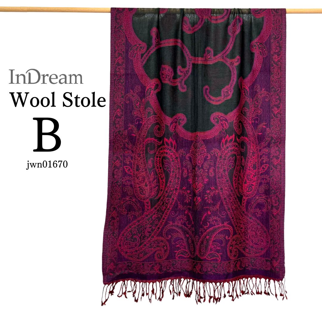 InDream ペイズリー柄 ウール ストール 大判 ネイビー 紺 赤 還暦祝い クリスマス ギフト おしゃれ 誕生日 プレゼント ひざ掛け マフラー 40代 50代 60代 70代 メンズ
