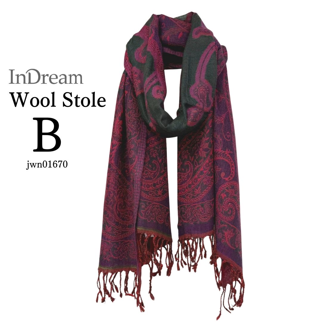 InDream ペイズリー柄 ウール ストール 大判 ネイビー 紺 赤 還暦祝い クリスマス ギフト おしゃれ 誕生日 プレゼント ひざ掛け マフラー 40代 50代 60代 70代 メンズ