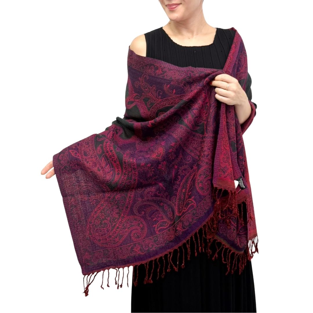 InDream ペイズリー柄 ウール ストール 大判 ネイビー 紺 赤 還暦祝い クリスマス ギフト おしゃれ 誕生日 プレゼント ひざ掛け マフラー 40代 50代 60代 70代 メンズ