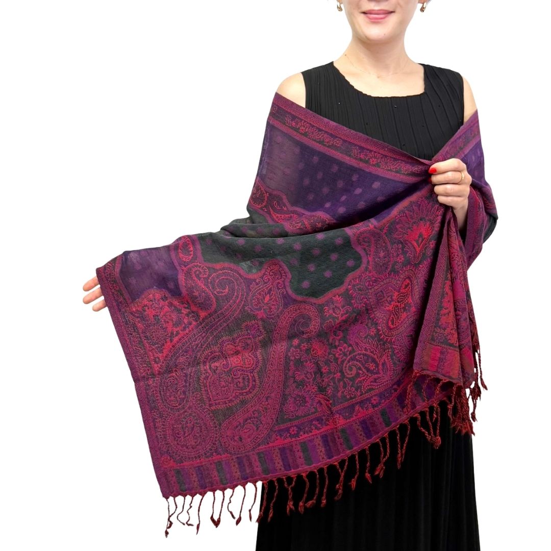 InDream ペイズリー柄 ウール ストール 大判 ネイビー 紺 赤 還暦祝い クリスマス ギフト おしゃれ 誕生日 プレゼント ひざ掛け マフラー 40代 50代 60代 70代 メンズ