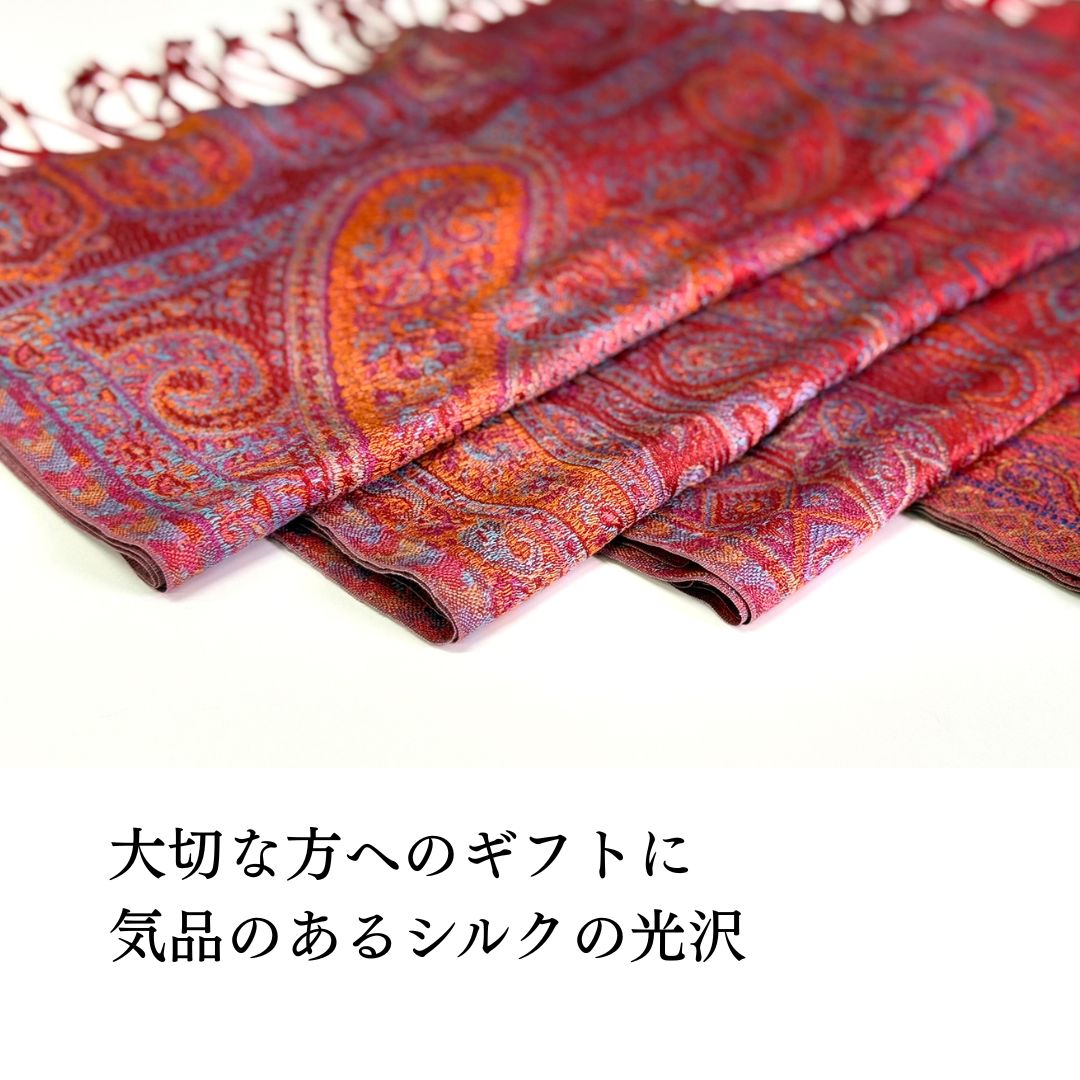 InDream ペイズリー柄 シルク ストール 小判 36cmx170cm スカーフ 赤 還暦 お祝い クリスマス ギフト おしゃれ 誕生日 プレゼント おしゃれ 50代 60代 70代 80代