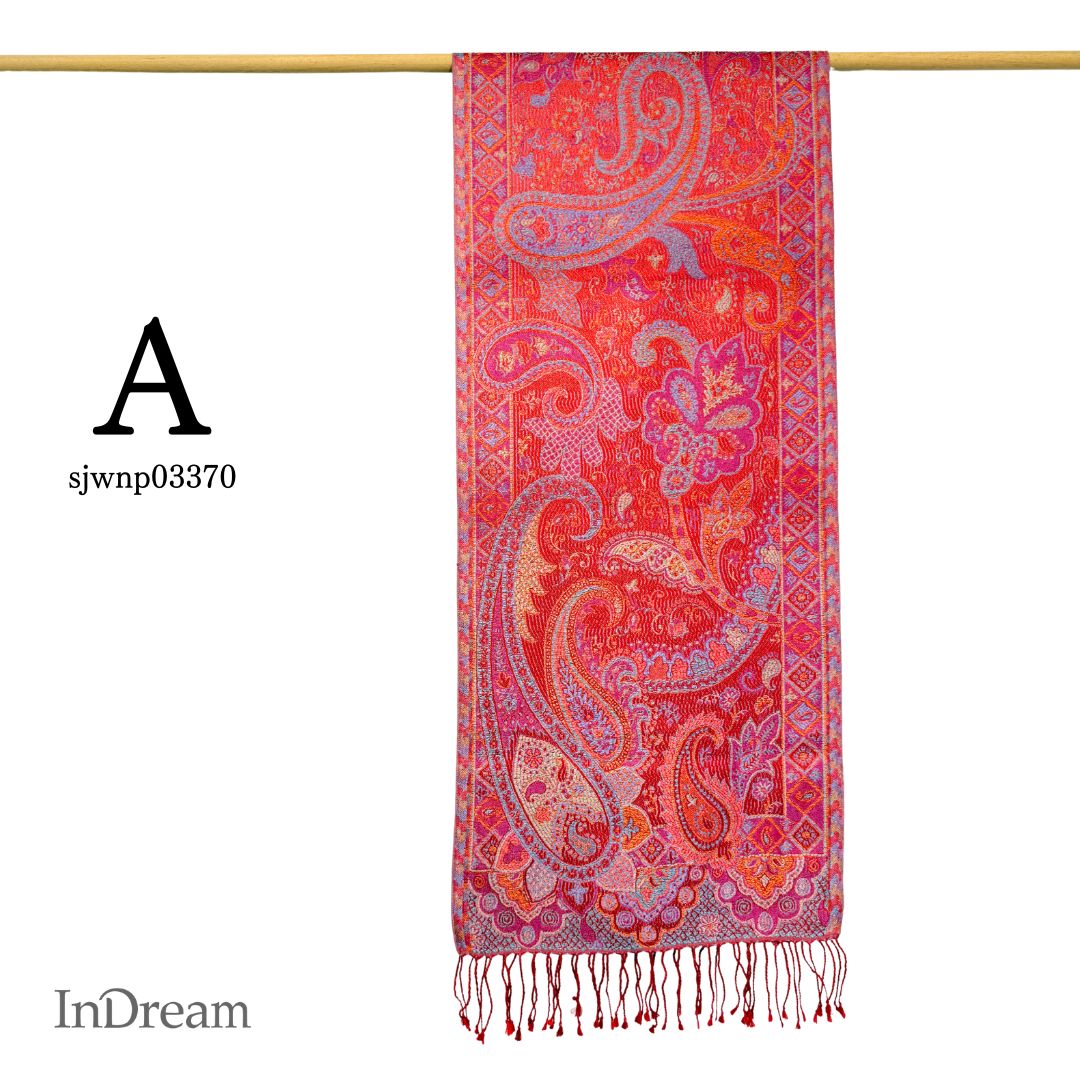 InDream ペイズリー柄 シルク ストール 小判 36cmx170cm スカーフ 赤 還暦 お祝い クリスマス ギフト おしゃれ 誕生日 プレゼント おしゃれ 50代 60代 70代 80代