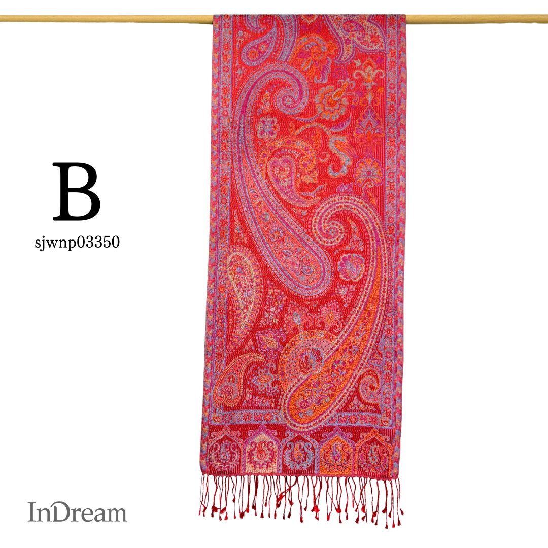 InDream ペイズリー柄 シルク ストール 小判 36cmx170cm スカーフ 赤 還暦 お祝い クリスマス ギフト おしゃれ 誕生日 プレゼント おしゃれ 50代 60代 70代 80代