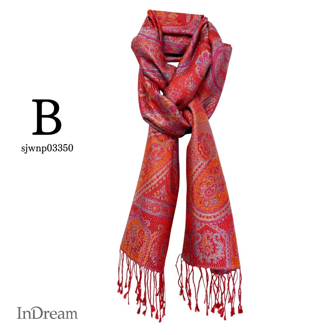 InDream ペイズリー柄 シルク ストール 小判 36cmx170cm スカーフ 赤 還暦 お祝い クリスマス ギフト おしゃれ 誕生日 プレゼント おしゃれ 50代 60代 70代 80代