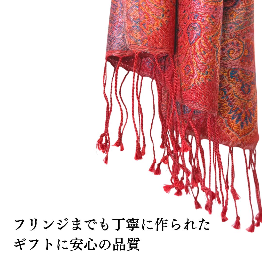 InDream ペイズリー柄 シルク ストール 小判 36cmx170cm スカーフ 赤 還暦 お祝い クリスマス ギフト おしゃれ 誕生日 プレゼント おしゃれ 50代 60代 70代 80代