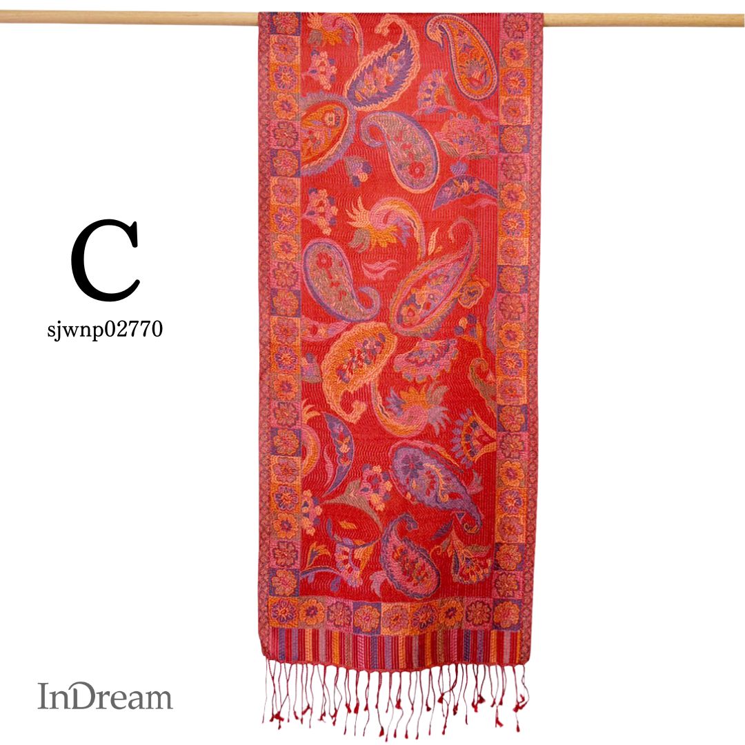 InDream ペイズリー柄 シルク ストール 小判 36cmx170cm スカーフ 赤 還暦 お祝い クリスマス ギフト おしゃれ 誕生日 プレゼント おしゃれ 50代 60代 70代 80代