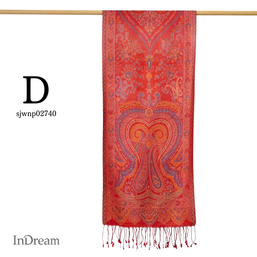 InDream ペイズリー柄 シルク ストール 小判 36cmx170cm スカーフ 赤 還暦 お祝い クリスマス ギフト おしゃれ 誕生日 プレゼント おしゃれ 50代 60代 70代 80代
