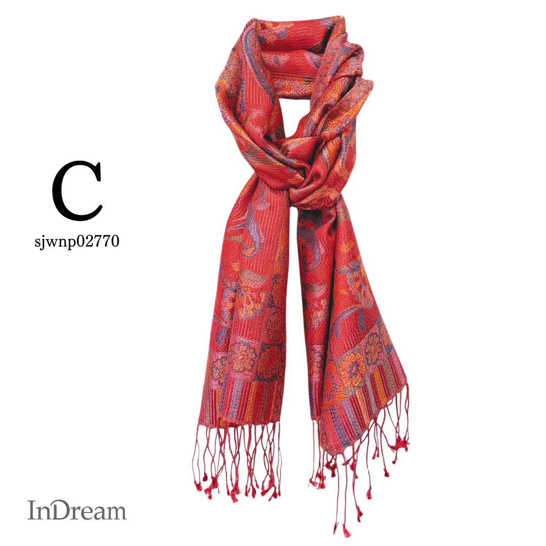 InDream ペイズリー柄 シルク ストール 小判 36cmx170cm スカーフ 赤 還暦 お祝い クリスマス ギフト おしゃれ 誕生日 プレゼント おしゃれ 50代 60代 70代 80代