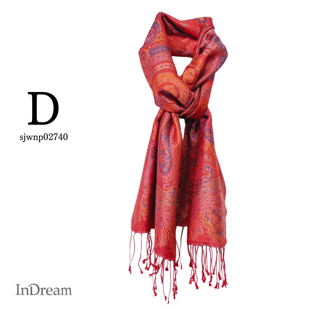 InDream ペイズリー柄 シルク ストール 小判 36cmx170cm スカーフ 赤 還暦 お祝い クリスマス ギフト おしゃれ 誕生日 プレゼント おしゃれ 50代 60代 70代 80代