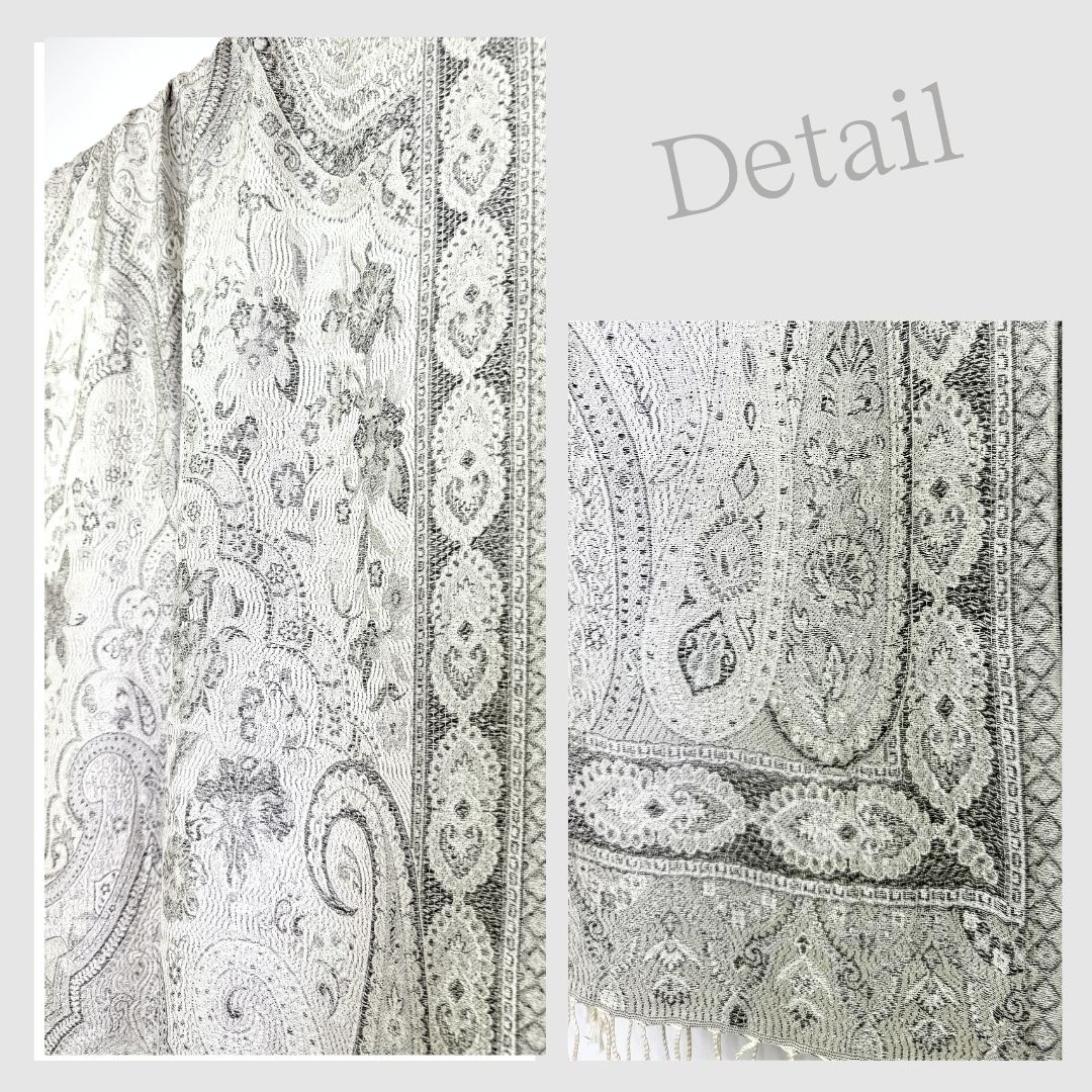 InDream ペイズリー柄 シルク ストール 大判［70cmx200cm］シルバー グレー 人気 秋 冬 クリスマス ギフト 誕生日 プレゼント クリスマス ギフト 50代 60代 70代 80代 おしゃれ ひざ掛け メンズ マフラー 女性