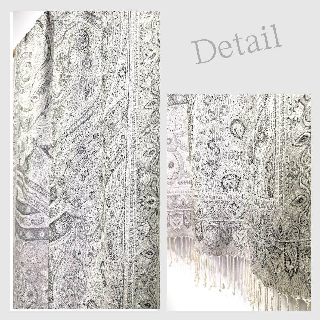 InDream ペイズリー柄 シルク ストール 大判［70cmx200cm］シルバー グレー 人気 秋 冬 クリスマス ギフト 誕生日 プレゼント クリスマス ギフト 50代 60代 70代 80代 おしゃれ ひざ掛け メンズ マフラー 女性