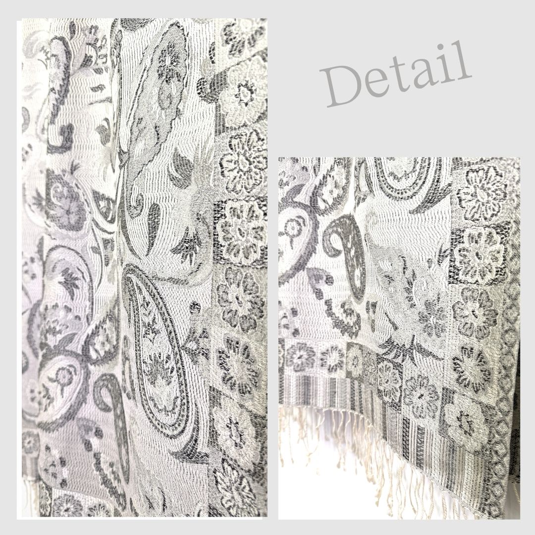 InDream ペイズリー柄 シルク ストール 大判［70cmx200cm］シルバー グレー 人気 秋 冬 クリスマス ギフト 誕生日 プレゼント クリスマス ギフト 50代 60代 70代 80代 おしゃれ ひざ掛け メンズ マフラー 女性