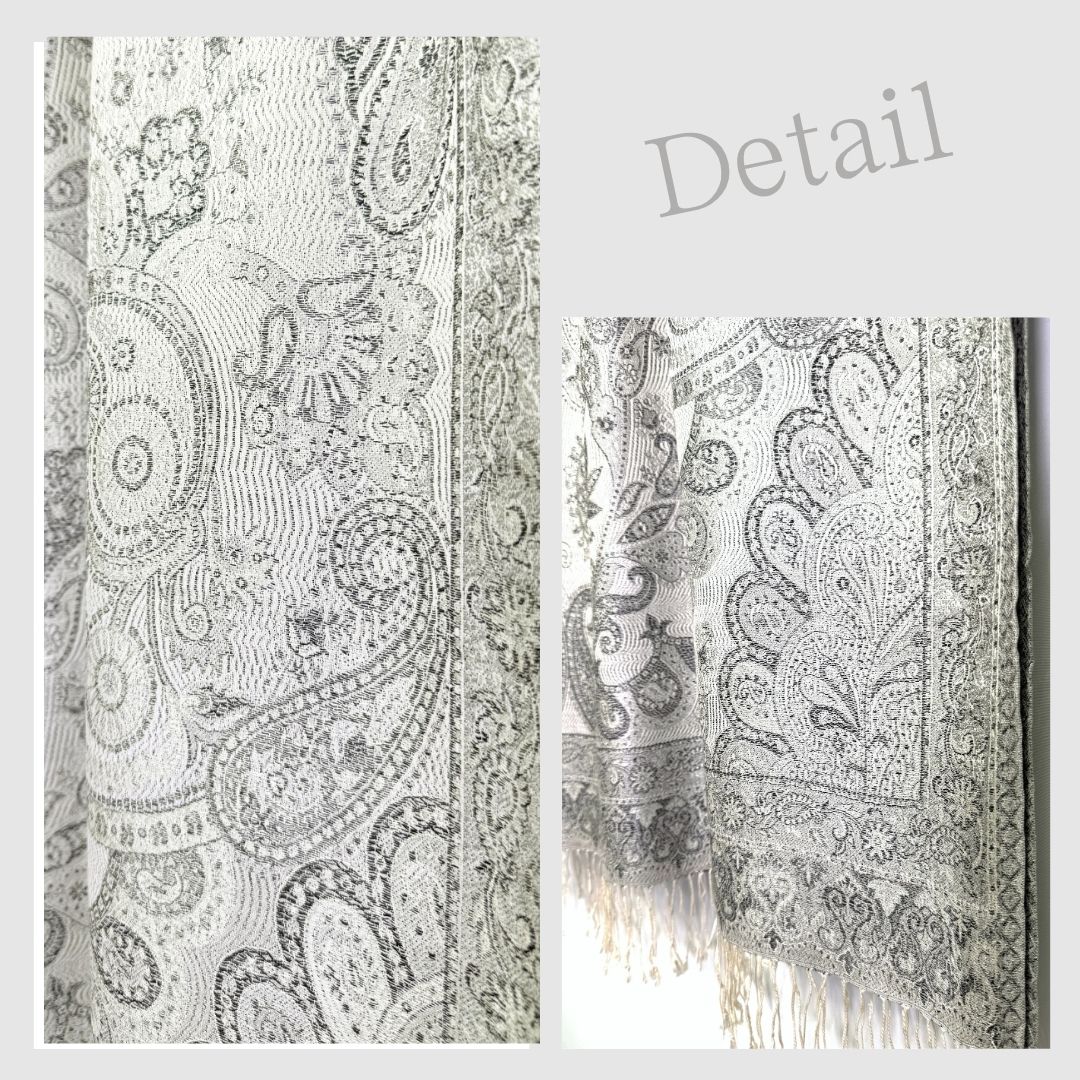 InDream ペイズリー柄 シルク ストール 大判［70cmx200cm］シルバー グレー 人気 秋 冬 クリスマス ギフト 誕生日 プレゼント クリスマス ギフト 50代 60代 70代 80代 おしゃれ ひざ掛け メンズ マフラー 女性