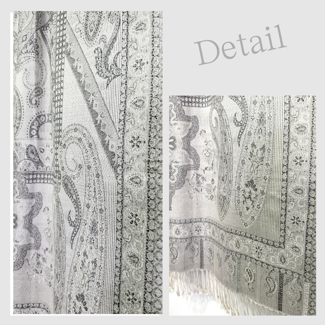 InDream ペイズリー柄 シルク ストール 大判［70cmx200cm］シルバー グレー 人気 秋 冬 クリスマス ギフト 誕生日 プレゼント クリスマス ギフト 50代 60代 70代 80代 おしゃれ ひざ掛け メンズ マフラー 女性