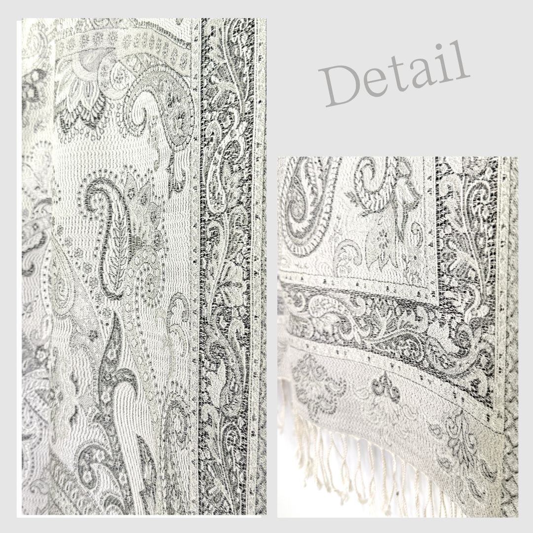 InDream ペイズリー柄 シルク ストール 大判［70cmx200cm］シルバー グレー 人気 秋 冬 クリスマス ギフト 誕生日 プレゼント クリスマス ギフト 50代 60代 70代 80代 おしゃれ ひざ掛け メンズ マフラー 女性