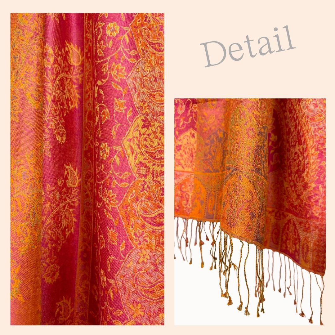 InDream ペイズリー柄 シルク ストール 大判 70cmx200cm ショール 赤 橙 マフラ― プレゼント ギフト おしゃれ 誕生日 40代 50代 60代 70代 80代