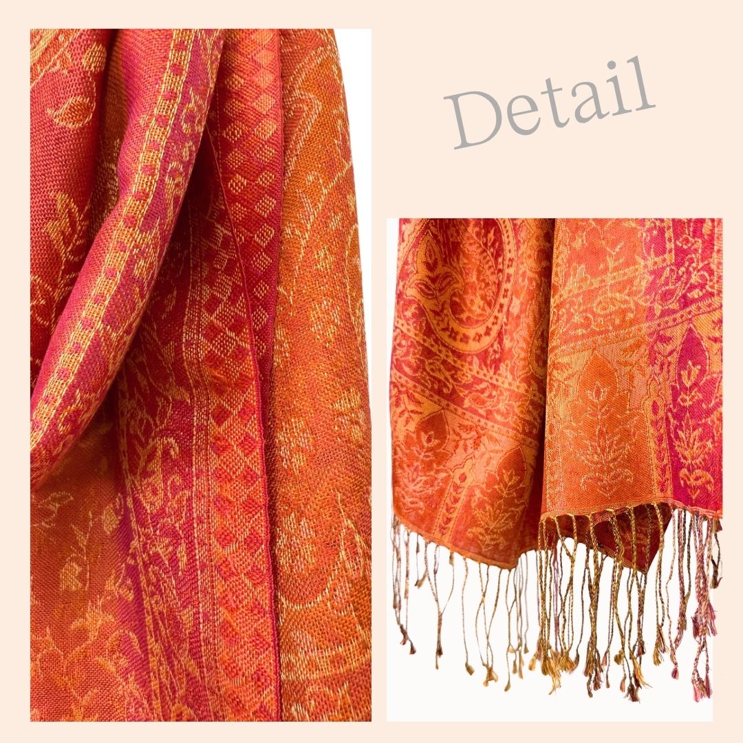 InDream ペイズリー柄 シルク ストール 大判 70cmx200cm ショール 赤 橙 マフラ― プレゼント ギフト おしゃれ 誕生日 40代 50代 60代 70代 80代