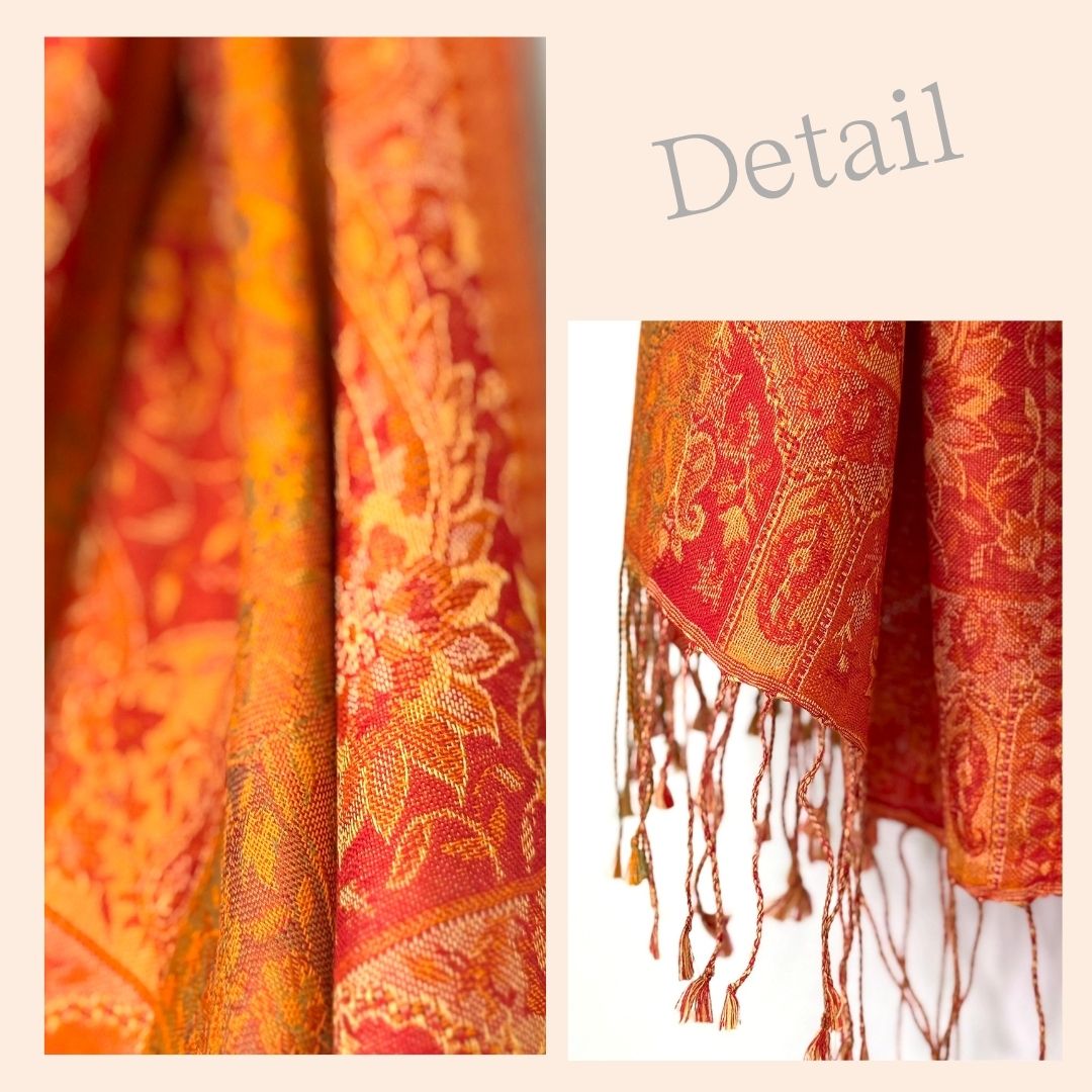InDream ペイズリー柄 シルク ストール 大判 70cmx200cm ショール 赤 橙 マフラ― プレゼント ギフト おしゃれ 誕生日 40代 50代 60代 70代 80代