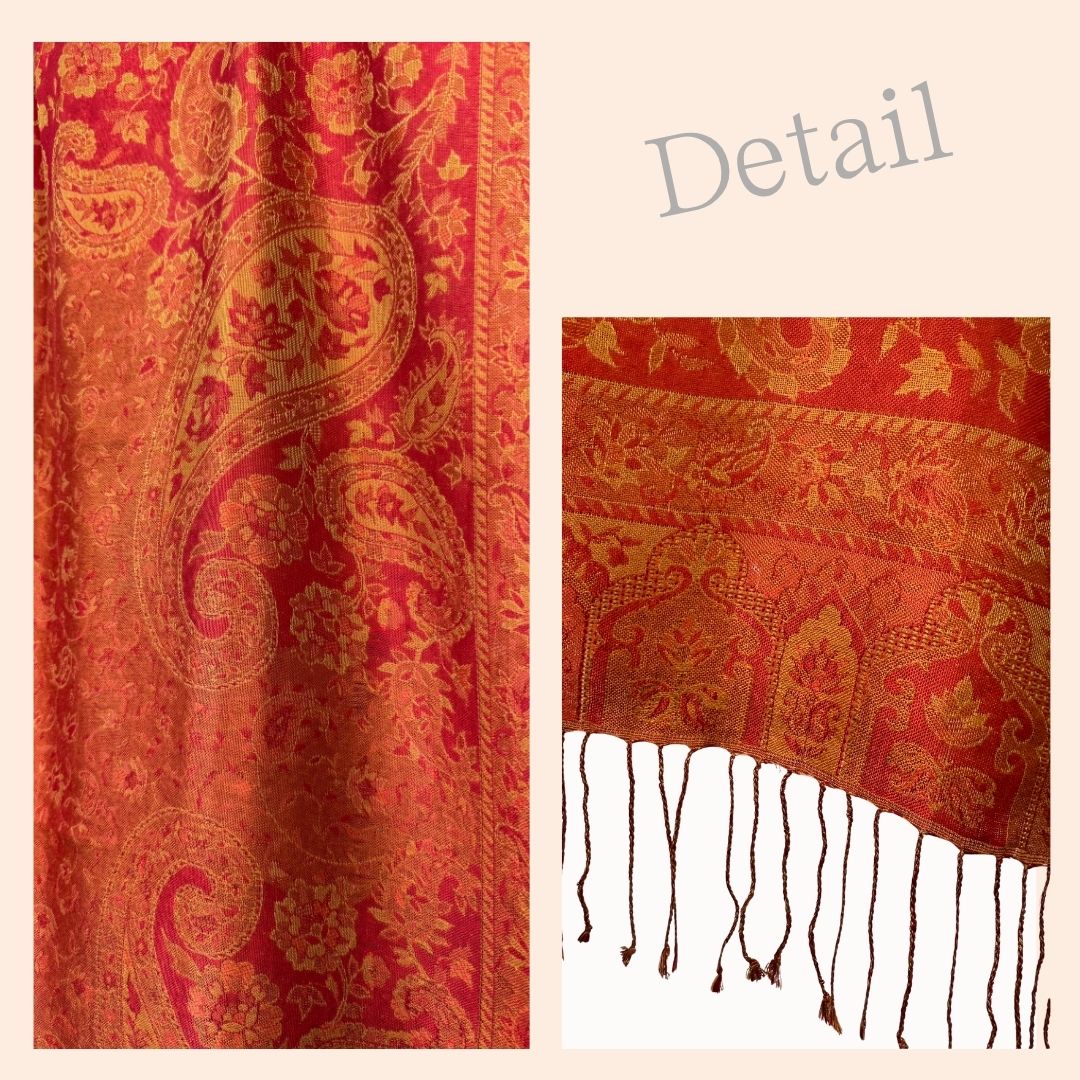 InDream ペイズリー柄 シルク ストール 大判 70cmx200cm ショール 赤 橙 マフラ― プレゼント ギフト おしゃれ 誕生日 40代 50代 60代 70代 80代