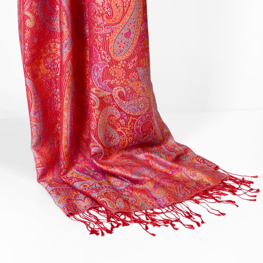InDream ペイズリー柄 シルク ストール 大判 70cmx200cm ショール 赤 レッド マフラ―クリスマス ギフト おしゃれ 誕生日 プレゼント  50代 60代 70代 80代
