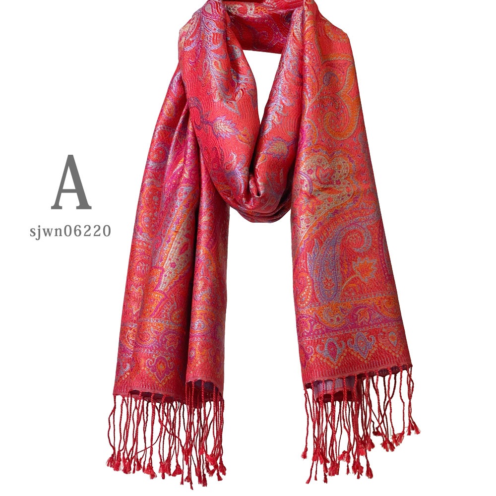 InDream ペイズリー柄 シルク ストール 大判 70cmx200cm ショール 赤 レッド マフラ―クリスマス ギフト おしゃれ 誕生日 プレゼント  50代 60代 70代 80代